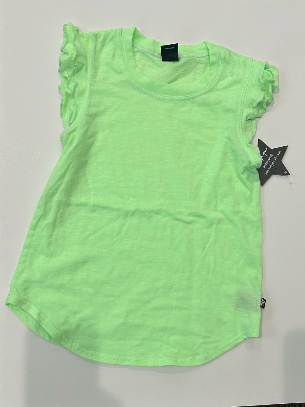 NWT Pixielane Girls' Neon Green Ruffle Sleeve Tank, size 6